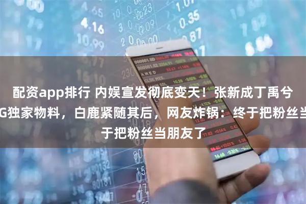 配资app排行 内娱宣发彻底变天！张新成丁禹兮狂甩22G独家物料，白鹿紧随其后，网友炸锅：终于把粉丝当朋友了